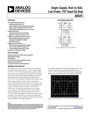 AD820 数据手册首页