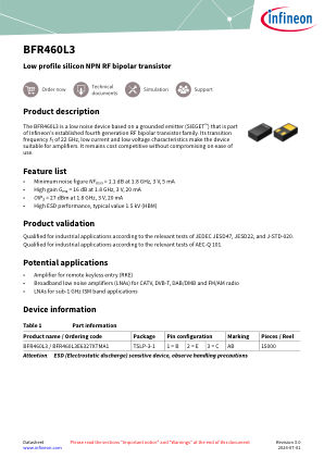 BFR460L3 datasheet cover page
