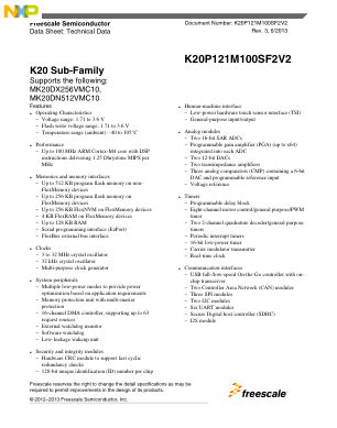 K20P121M100SF2V2 数据手册首页