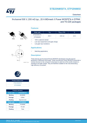 STB20NM50T4 datasheet cover page