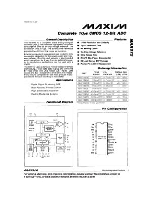 MAX172 数据手册首页