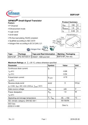 BSP316P datasheet cover page