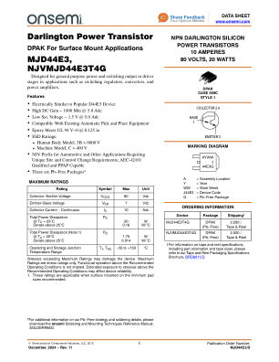 MJD44E3 数据手册首页
