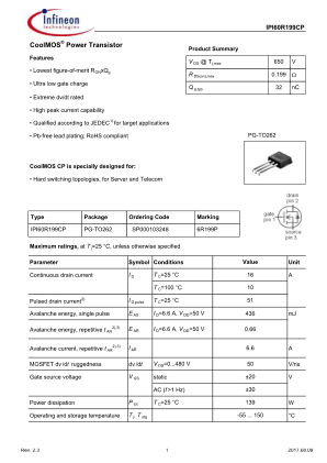 IPI60R199CP datasheet cover page