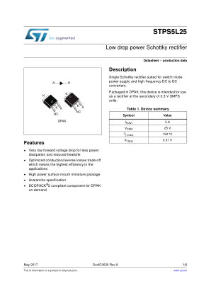 STPS5L25 数据手册首页