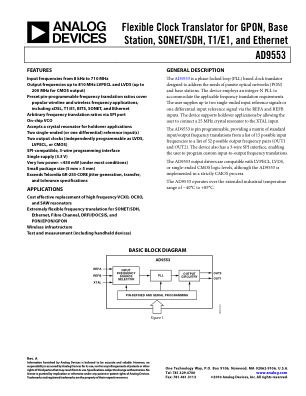 AD9553 数据手册首页