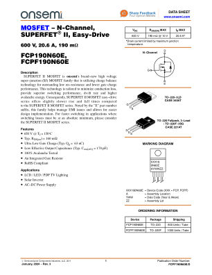 FCPF190N60E datasheet cover page