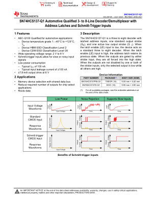 SN74HCS137-Q1 datasheet cover page