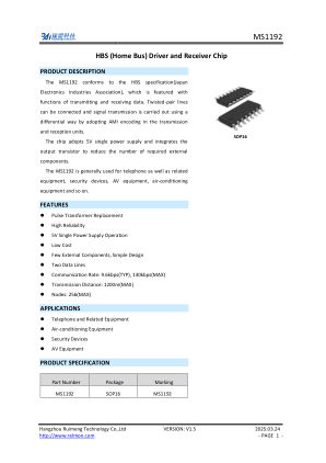 MS1192 datasheet cover page