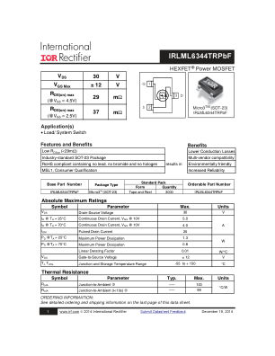 IRLML6344 datasheet cover page