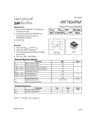 IRF7834 datasheet cover page
