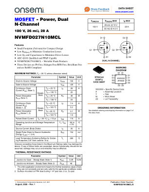 NVMFD027N10MCL 数据手册首页