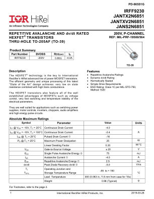 JANTX2N6851 数据手册首页