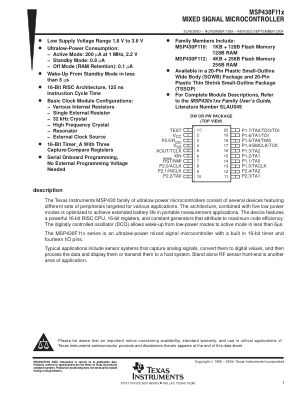 MSP430F112 数据手册首页