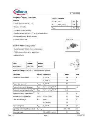 IPP90R800C3 数据手册首页