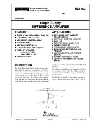 INA152 数据手册首页