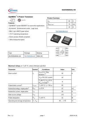 IAUZ30N06S5L140 datasheet cover page