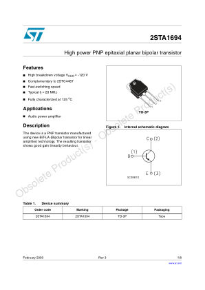 2STA1694 datasheet cover page