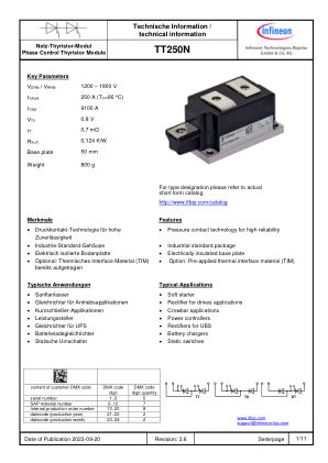 TT250N datasheet cover page