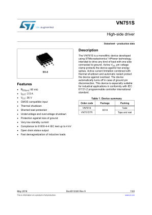 VN751S datasheet cover page