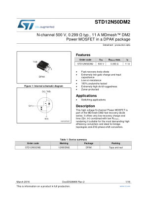 STD12N50DM2 datasheet cover page