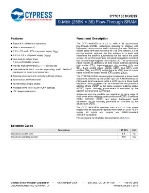 CY7C1361KVE33-133AXI datasheet cover page