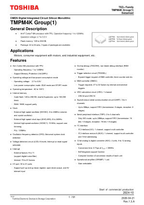 TMPM4K2FWBDUG datasheet cover page