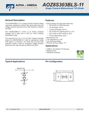 AOZ8S303BLS-11 datasheet cover page