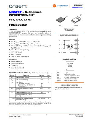 FDMS86350 datasheet cover page