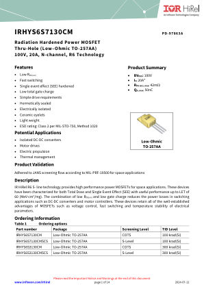 IRHYS6S7130CM datasheet cover page
