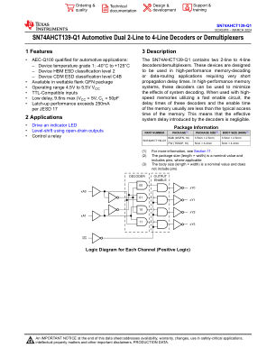 SN74AHCT139-Q1 datasheet cover page