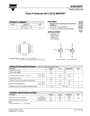 SI4925BD datasheet cover page