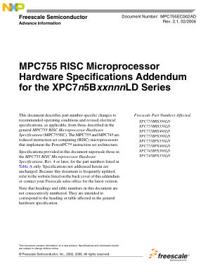 MPC755ECSO2AD 数据手册首页