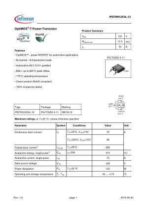 IPD70N12S3L-12 datasheet cover page