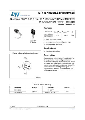 STF15NM65N 数据手册首页