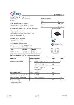 BSZ165N04NSG 数据手册首页