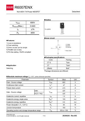 R6007ENX datasheet cover page