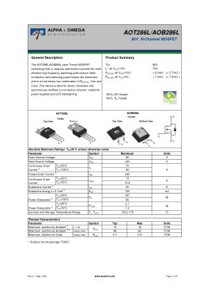AOB286L datasheet cover page