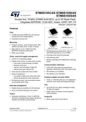 STM8S105C4 数据手册首页