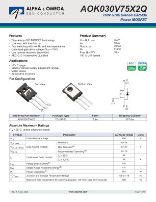 AOK030V75X2Q datasheet cover page
