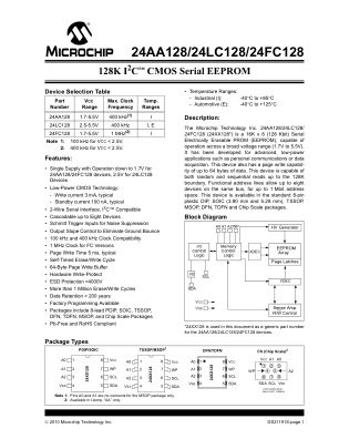 24LC128T-I 数据手册首页