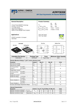 AONY36306 datasheet cover page