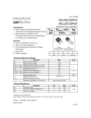 IRLR8729 数据手册首页