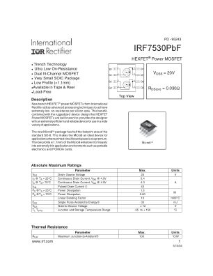 IRF7530 数据手册首页