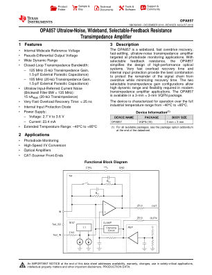OPA857 datasheet cover page