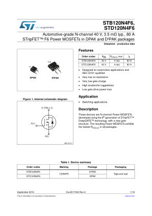 STB120N4F6 datasheet cover page