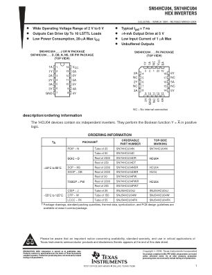 SN74HCU04 数据手册首页