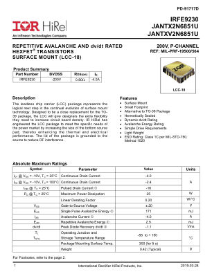 IRFE9230 datasheet cover page