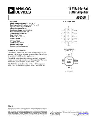 AD8560 数据手册首页